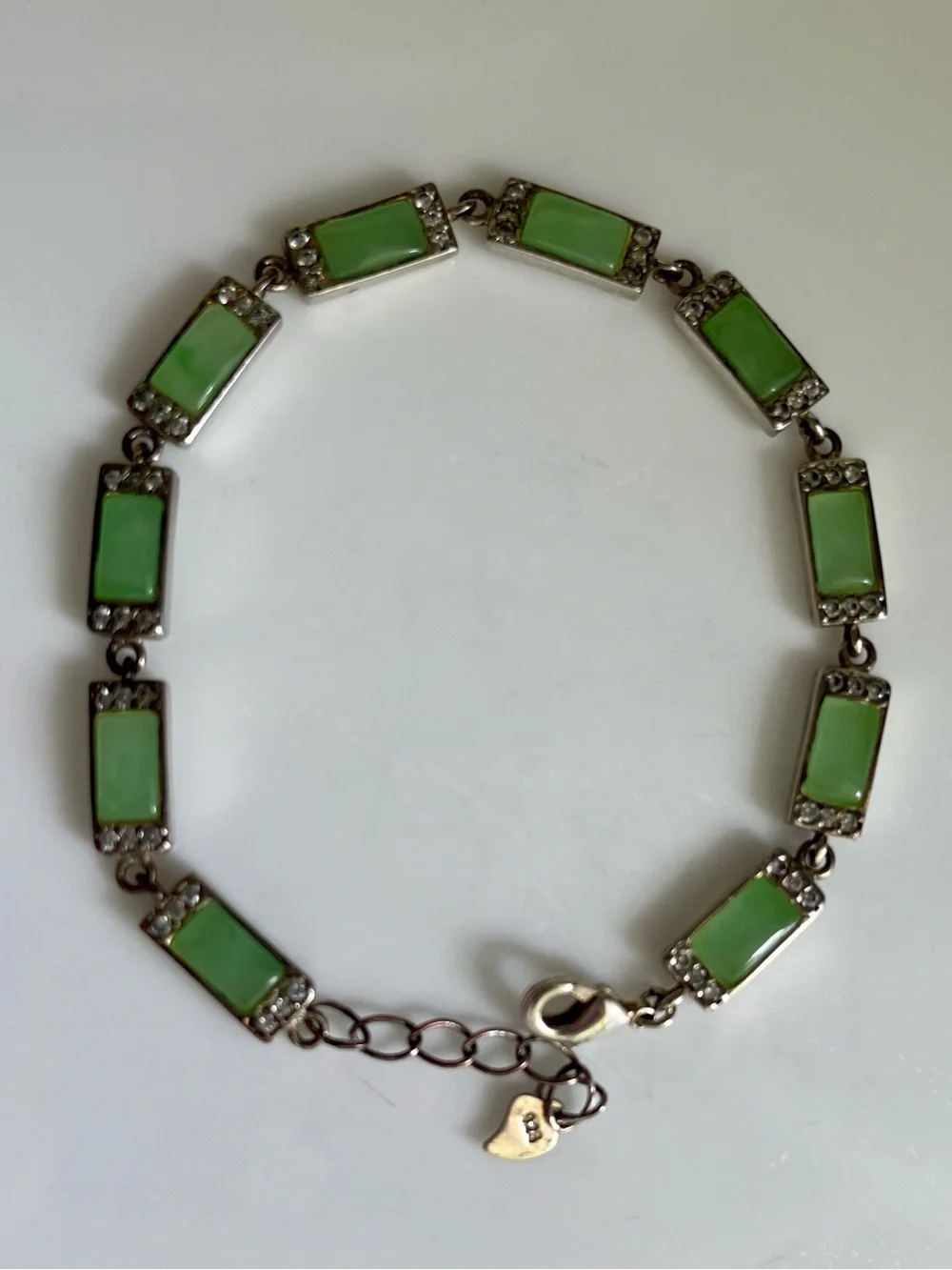 Vintage 925 Sterling Silver Green Chalcedony Bracelet 6.5–7.75” Apple Green